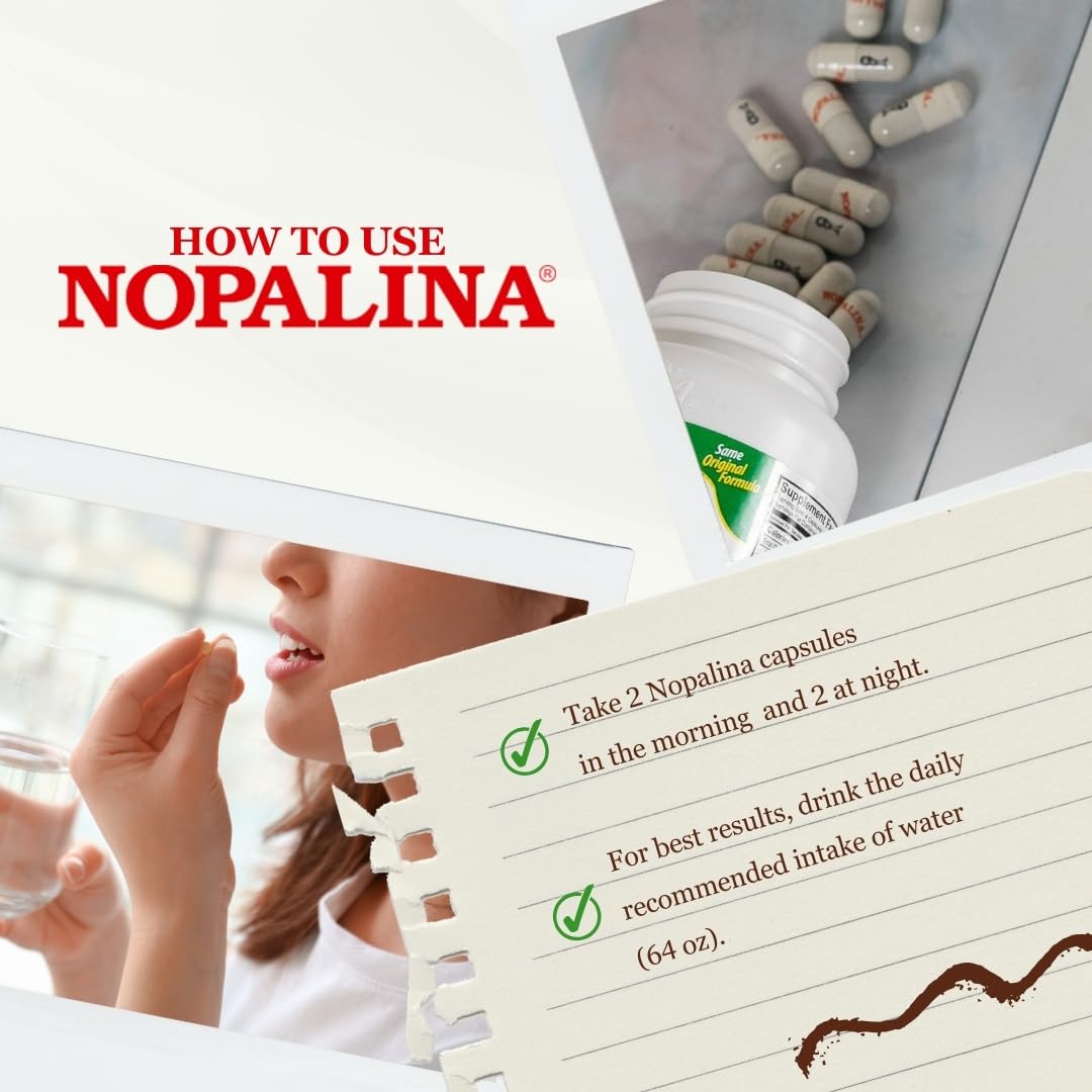 Nopalina Flax Seed Plus bottle on kitchen counter for daily routines.