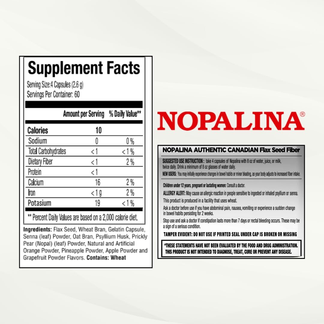 Nopalina packaging with Kosher and GMP certifications.
