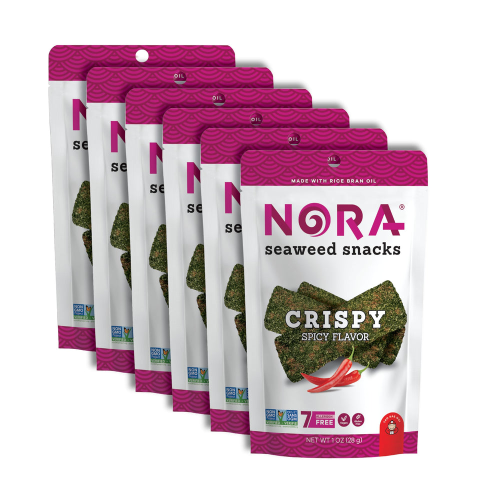 NORA Crispy Spicy Seaweed Snack Pack, on-the-go crunch with bold flavor.