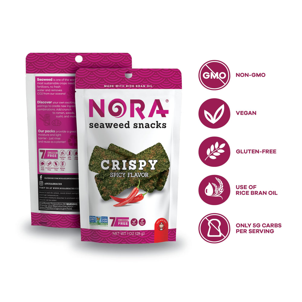 NORA Thick Nori Sheets Snack Strips, premium texture for satisfying bites.