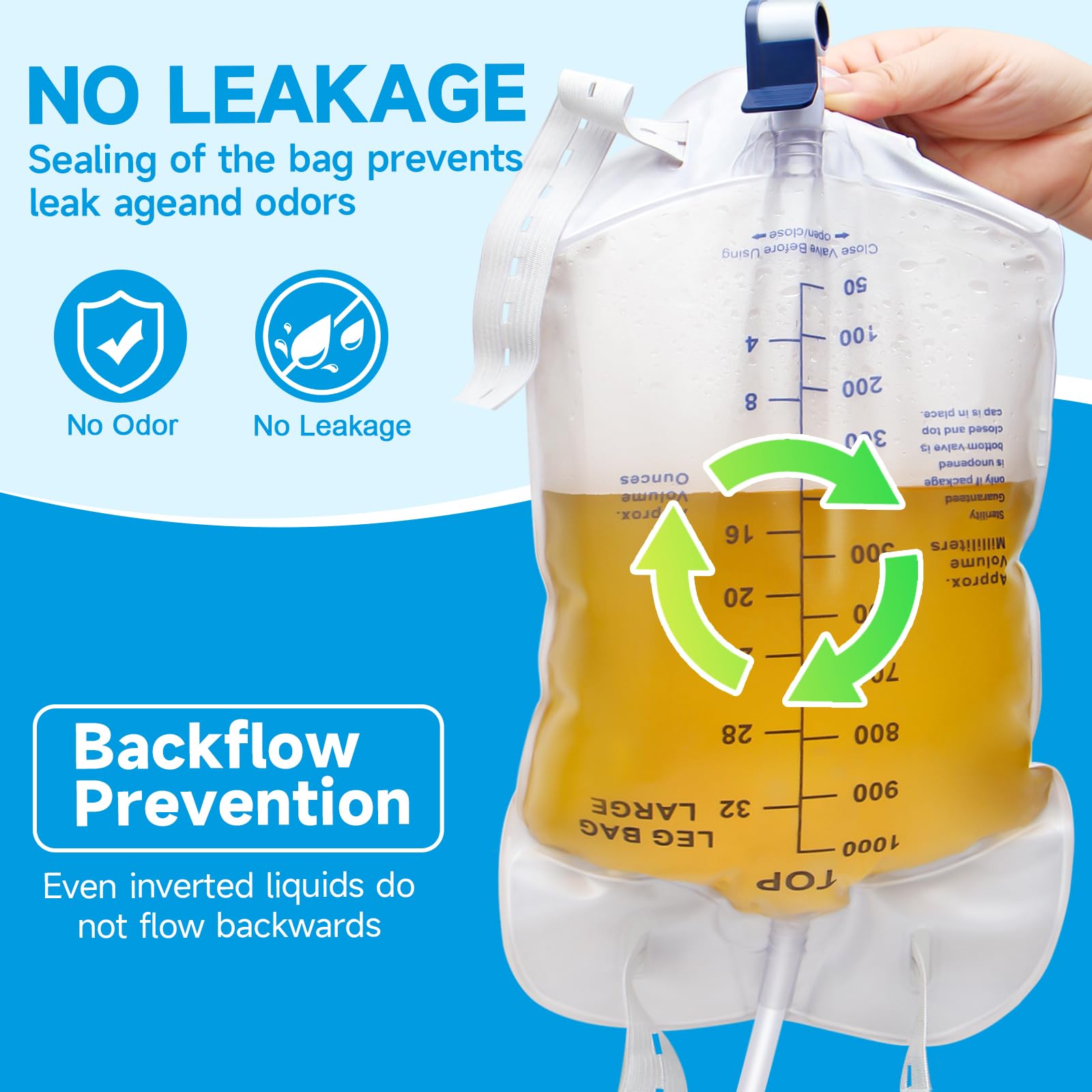 NorBeng leg bag with easy flip drain for quick emptying