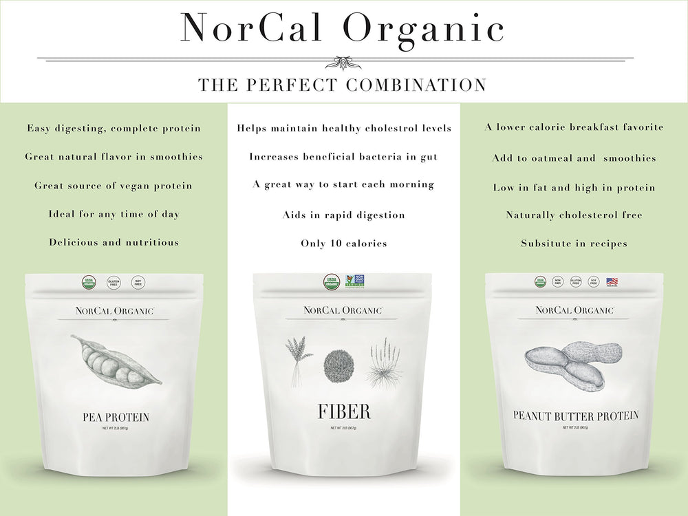 NorCal Organic pea protein isolate ingredient list highlighting pure yellow pea protein for clean nutrition.
