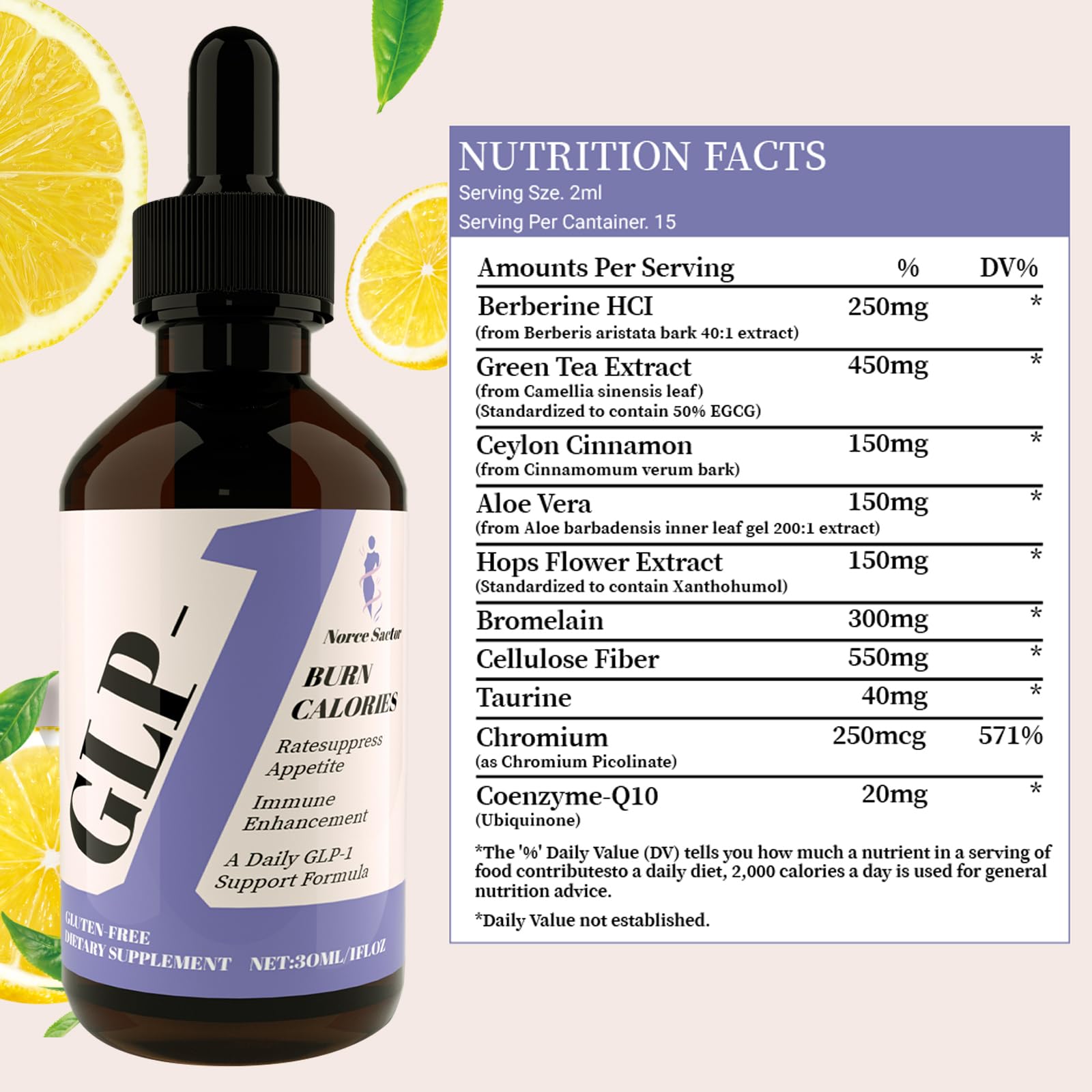 Norce S actor GLP-1 Drops pour, convenient tasteless drops for easy beverage integration.