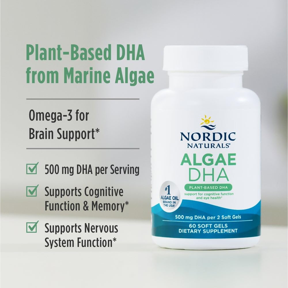 Nordic Naturals Algae DHA on desk, part of daily wellness routine.