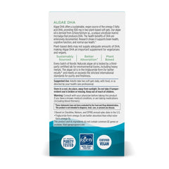 Nordic Naturals Algae DHA label highlights vegan certification.