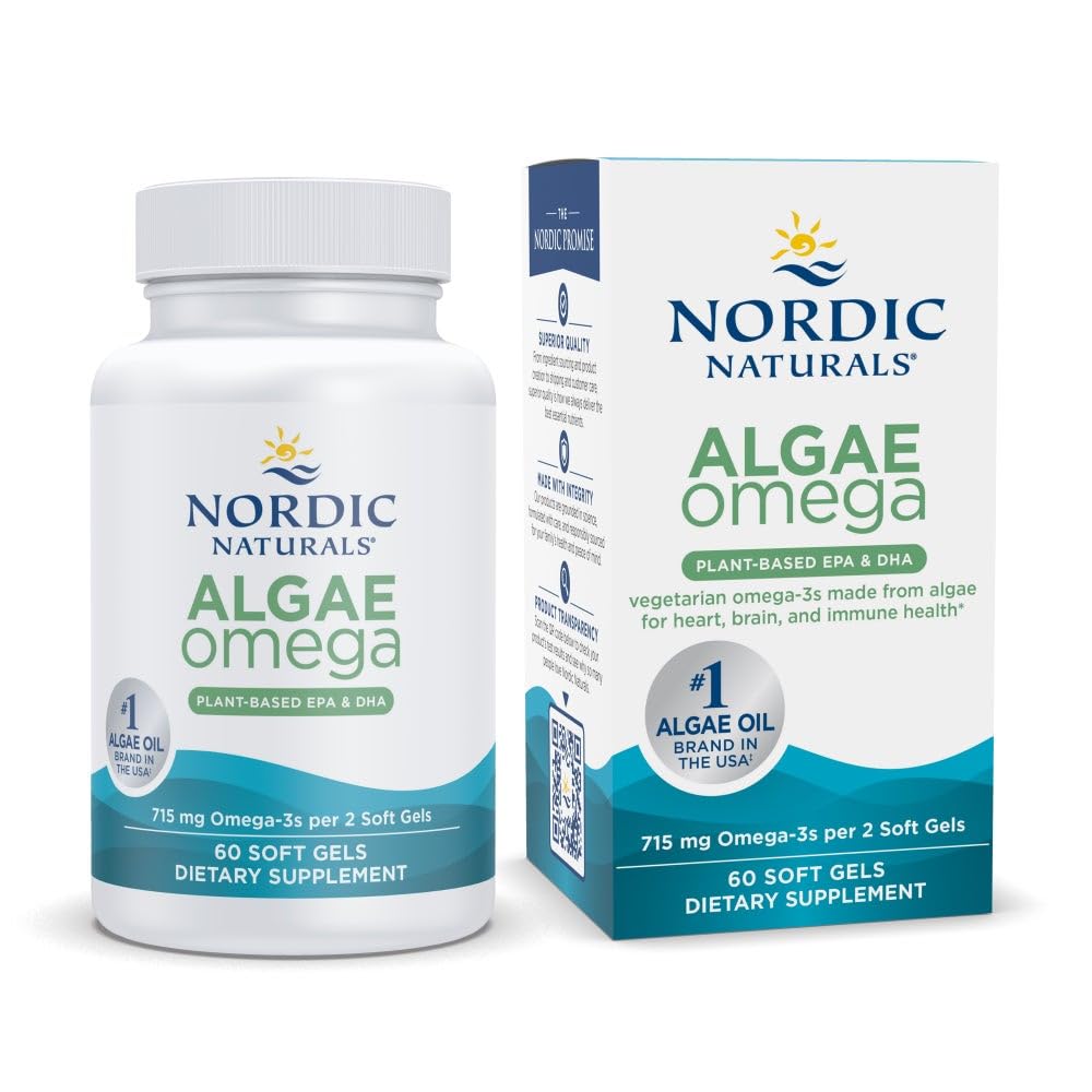 Nordic Naturals Algae Omega soft gels bottle on shelf for vegan omega-3 daily intake