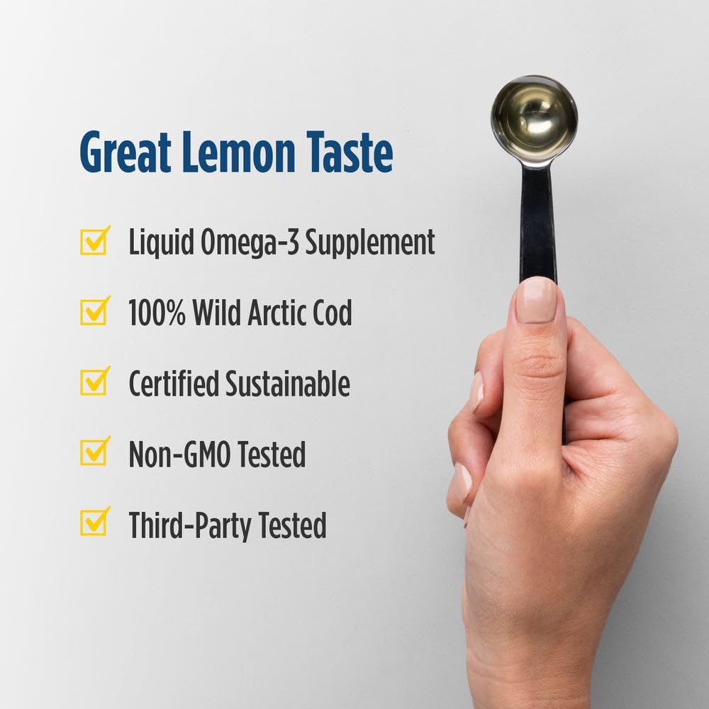 Award emblem on Nordic Naturals Arctic Cod Liver Oil Lemon packaging.