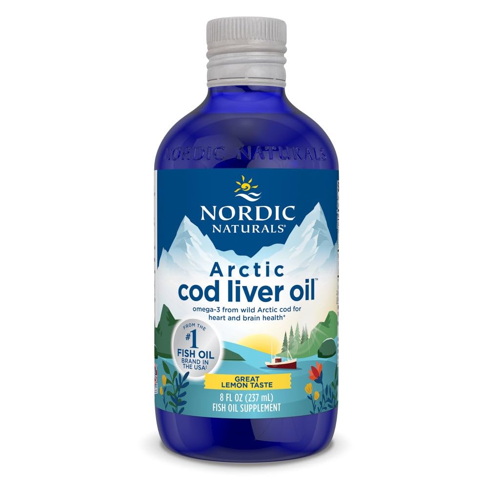 Nordic Naturals Arctic Cod Liver Oil Lemon bottle for daily wellness.