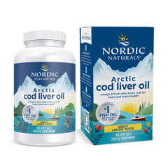Nordic Naturals Arctic Cod Liver Oil Lemon bottle highlights premium omega-3 for daily wellness