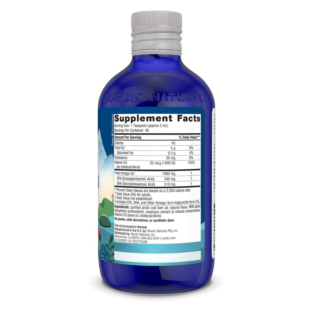 Nordic Naturals Arctic-D cod liver oil pour cap, ideal for easy daily dosing.