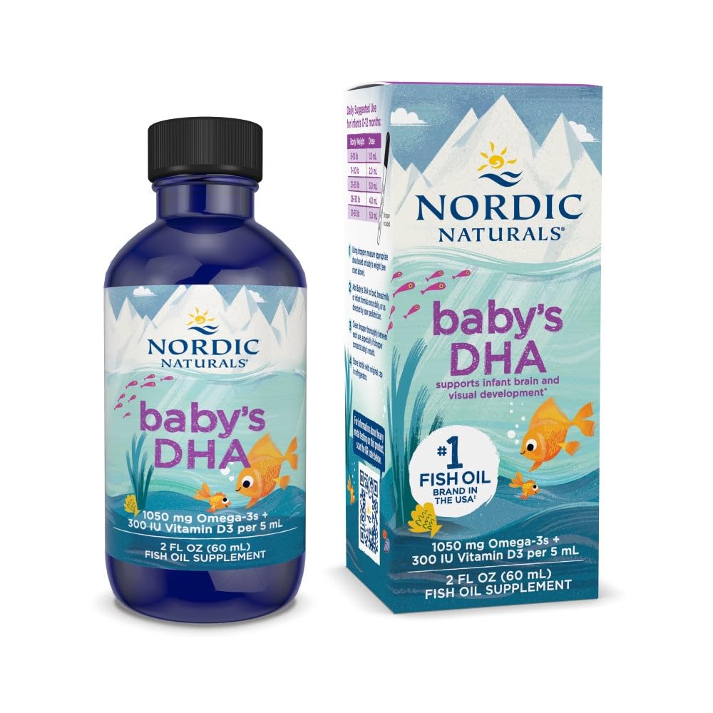 Nordic Naturals Baby’s DHA bottle closeup highlighting pure omega-3 source for development