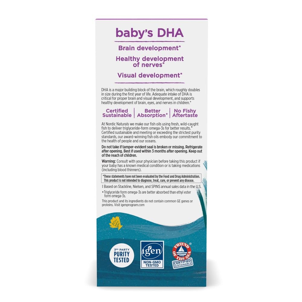 Nordic Naturals Baby’s DHA label ingredients highlighting purity and Vitamin D3