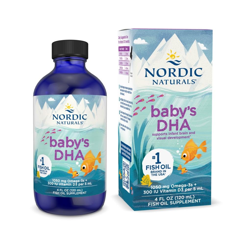 Nordic Naturals Baby's DHA unflavored bottle may support early brain and vision development.