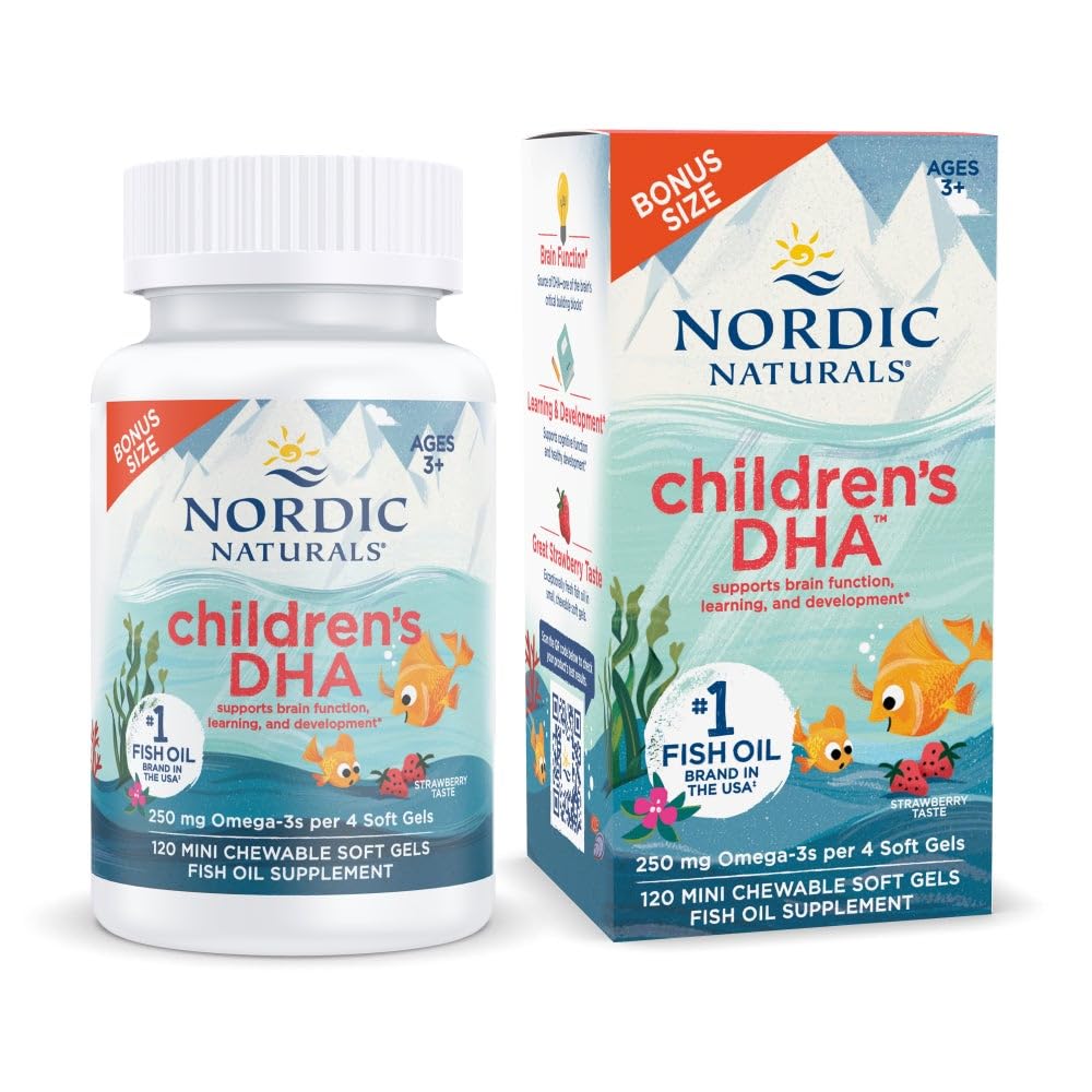 Nordic Naturals Children’s DHA strawberry bottle for easy daily omega-3 for kids.