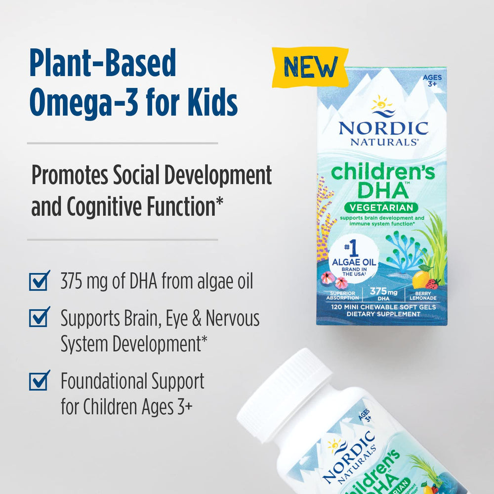 Nordic Naturals Children's DHA Vegetarian nutrition facts label—clear guidance for parents.