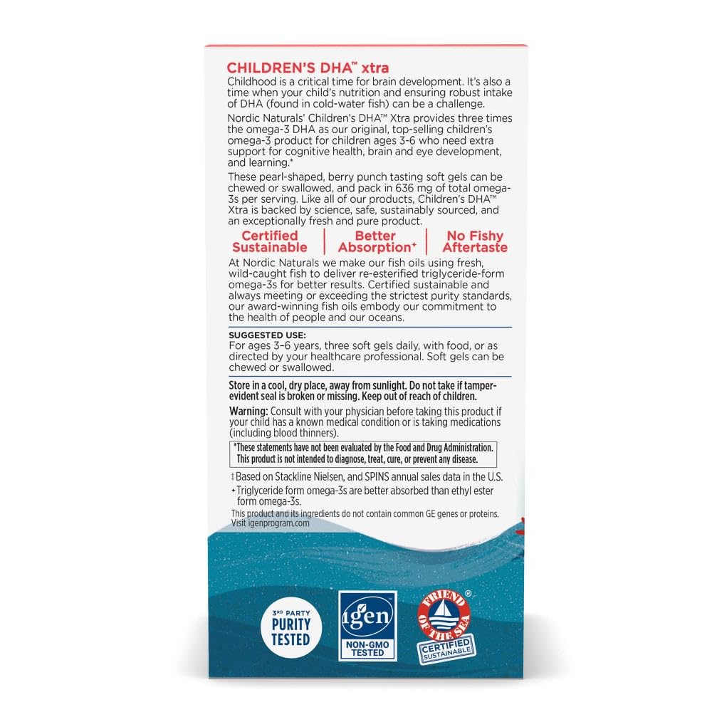 Nordic Naturals DHA Xtra label close-up highlighting third-party tested purity