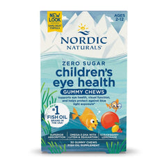 Nordic Naturals Children’s Eye Health Gummies bottle, strawberry lemonade flavor for daily eye support.