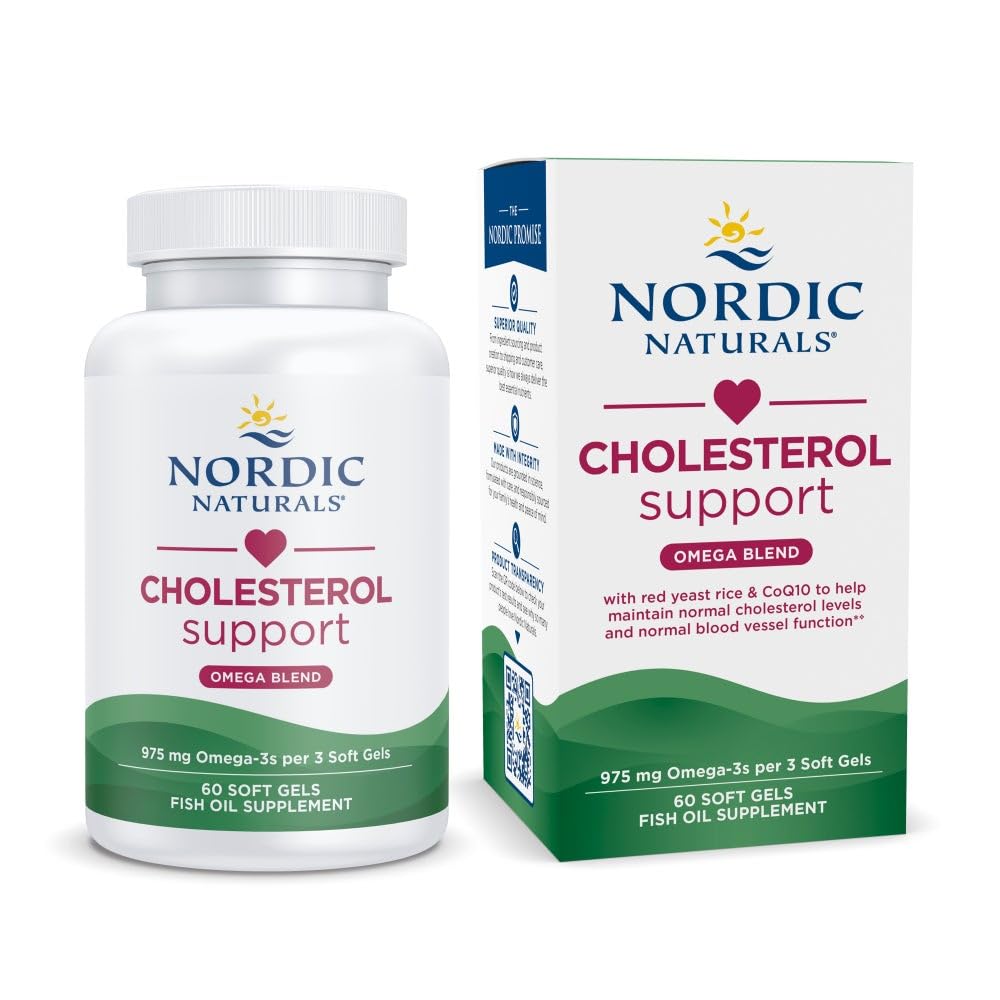 Nordic Naturals Cholesterol Support Lemon bottle with easy-to-swallow soft gels supporting LDL health