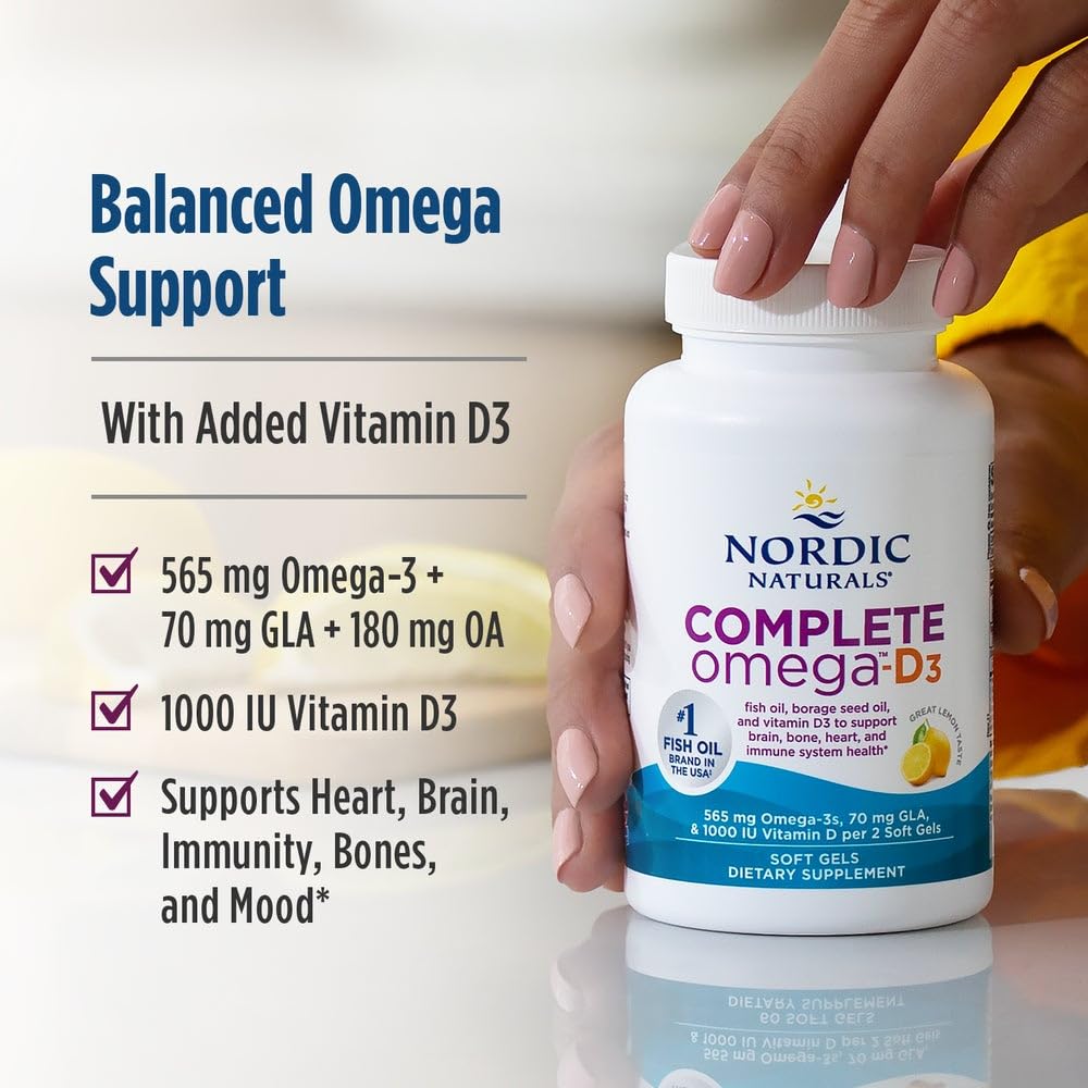 Nordic Naturals Complete Omega-D3 lemon capsule close-up emphasizes smooth texture