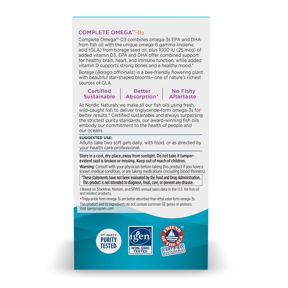 Nordic Naturals Complete Omega-D3 lemon label highlighting purity and ingredients