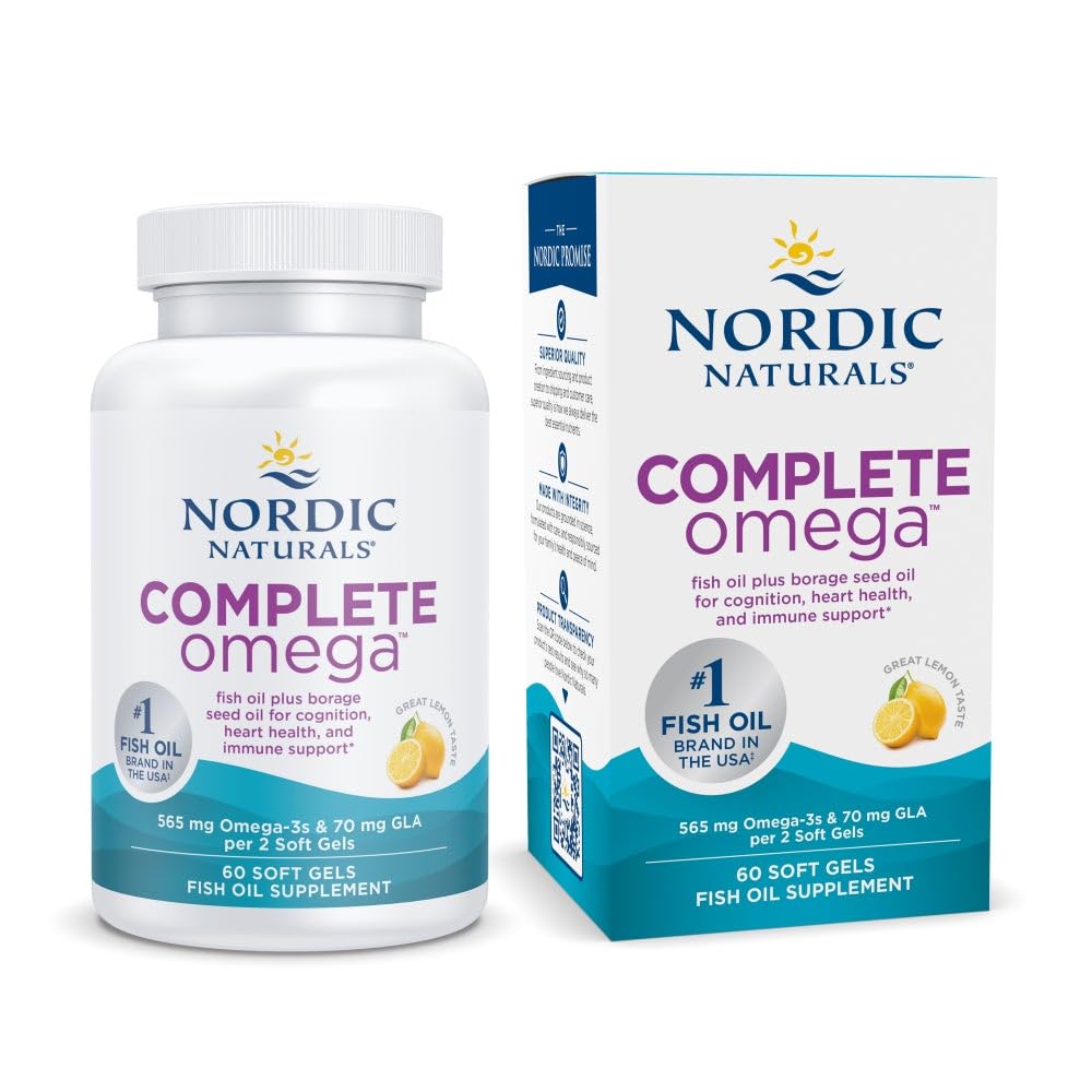 Nordic Naturals Complete Omega lemon bottle front for daily wellness with a balanced omega blend.