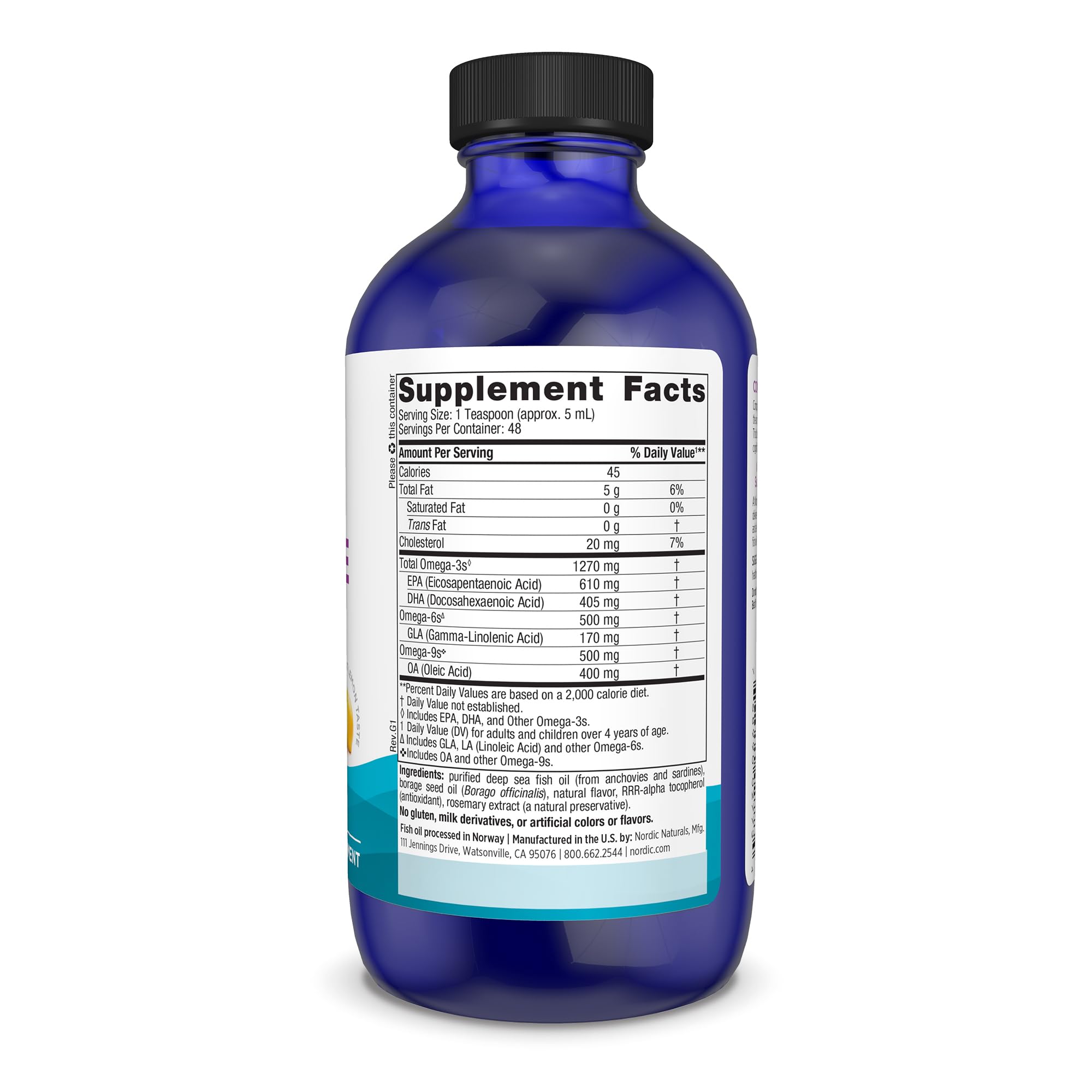 Nordic Naturals Complete Omega lemon liquid splash hints refreshing taste.
