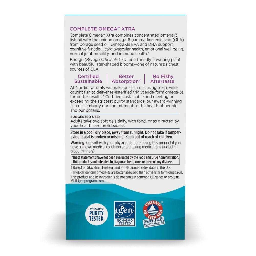 Nordic Naturals Complete Omega Xtra soft gels pour shows lemon-flavored capsules for easy dosing