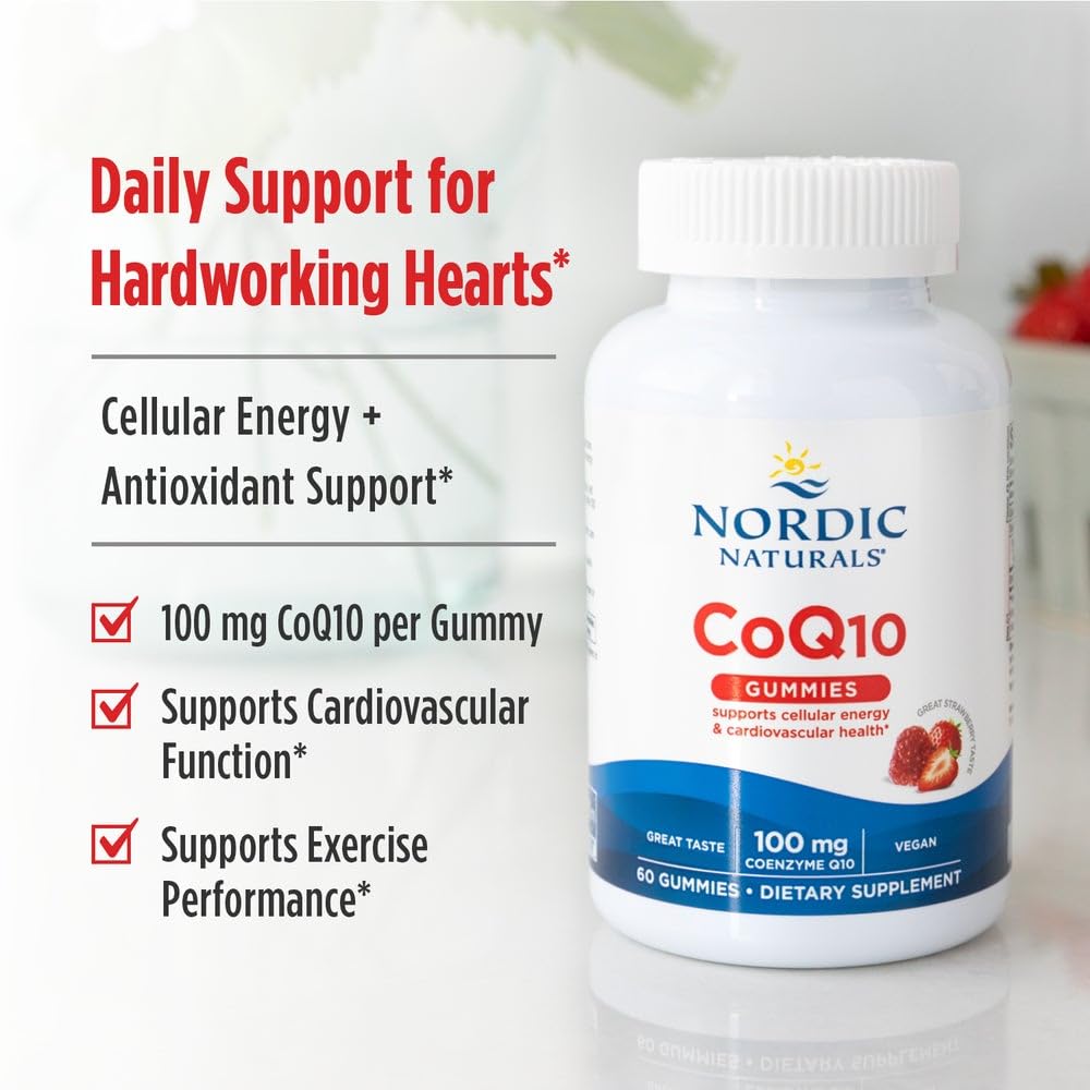 Nordic Naturals CoQ10 Gummies ingredients panel; 100 mg CoQ10 per gummy.