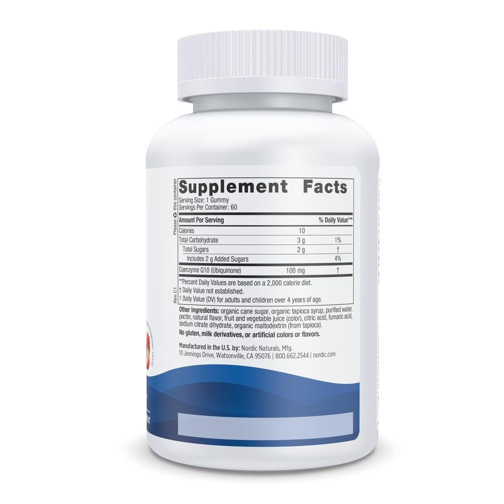 Nordic Naturals CoQ10 Gummies strawberry closeup; tasty daily supplement option.