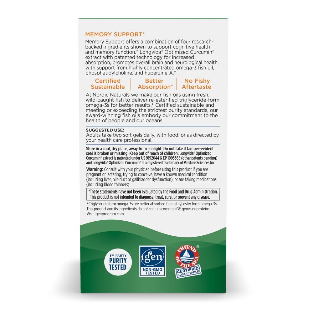 Nordic Naturals curcumin huperzine A ingredients list highlights advanced memory support.