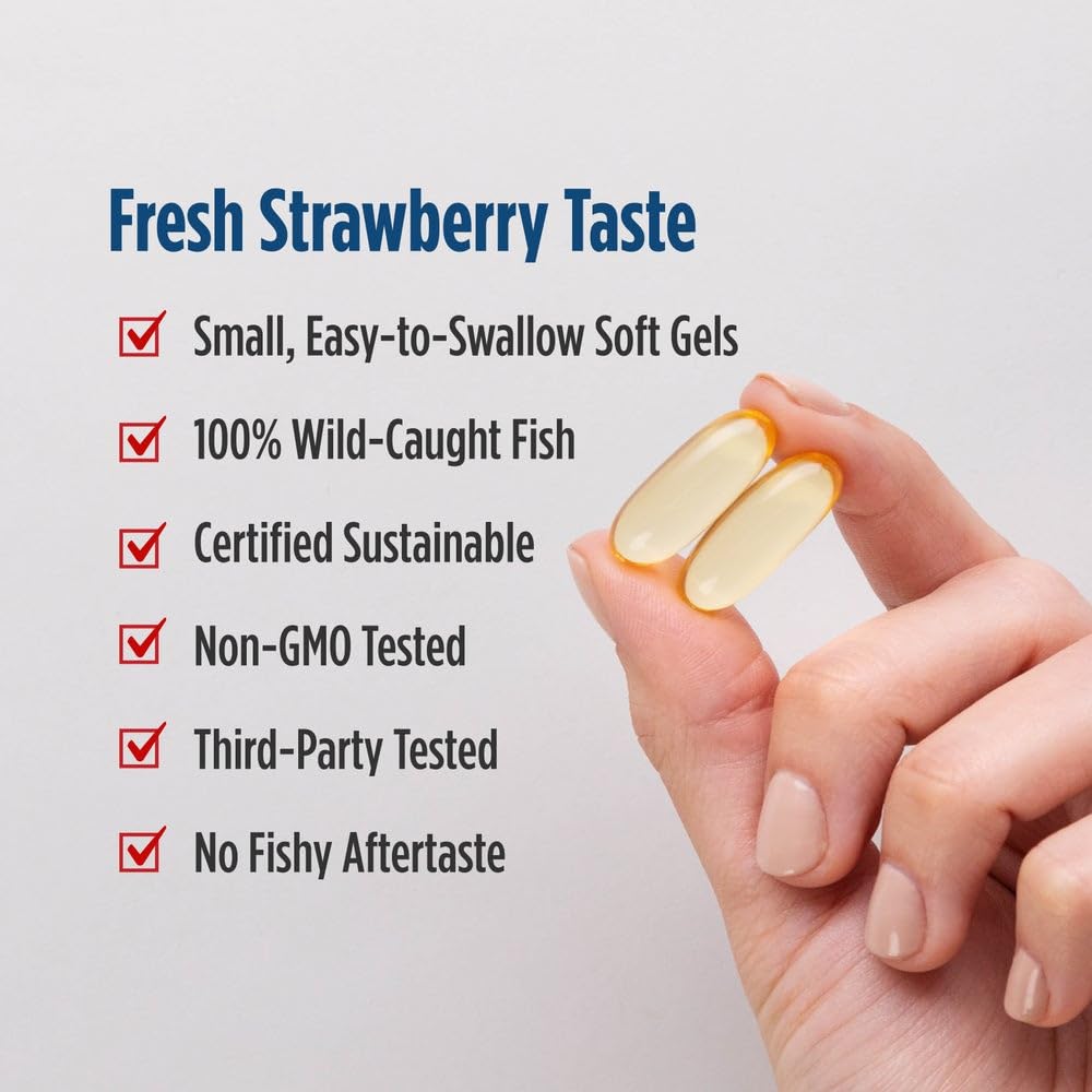 Nordic Naturals DHA Strawberry soft gels texture close-up.
