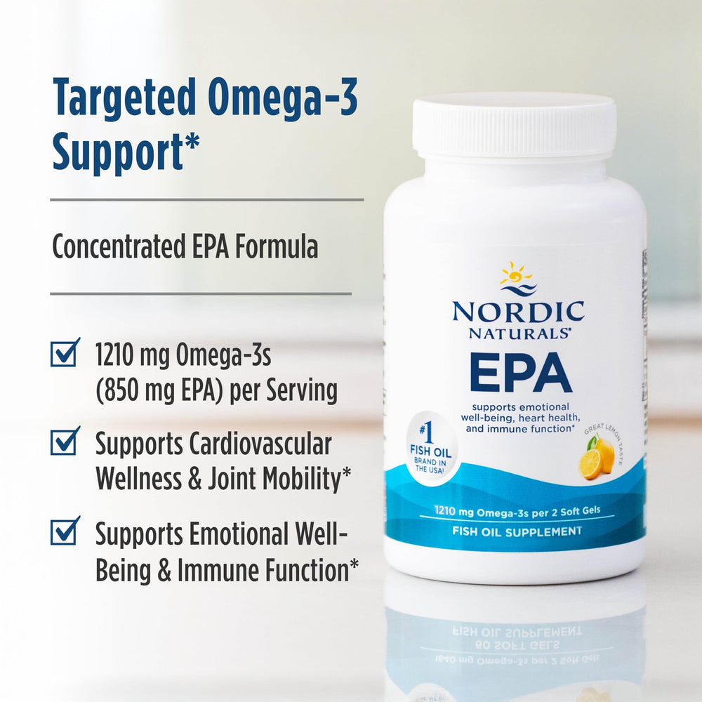 Nordic Naturals EPA Lemon bottle beside citrus for immunity-support routine