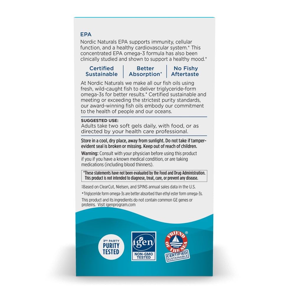 Nordic Naturals EPA Lemon label detail emphasizing high EPA content for heart support