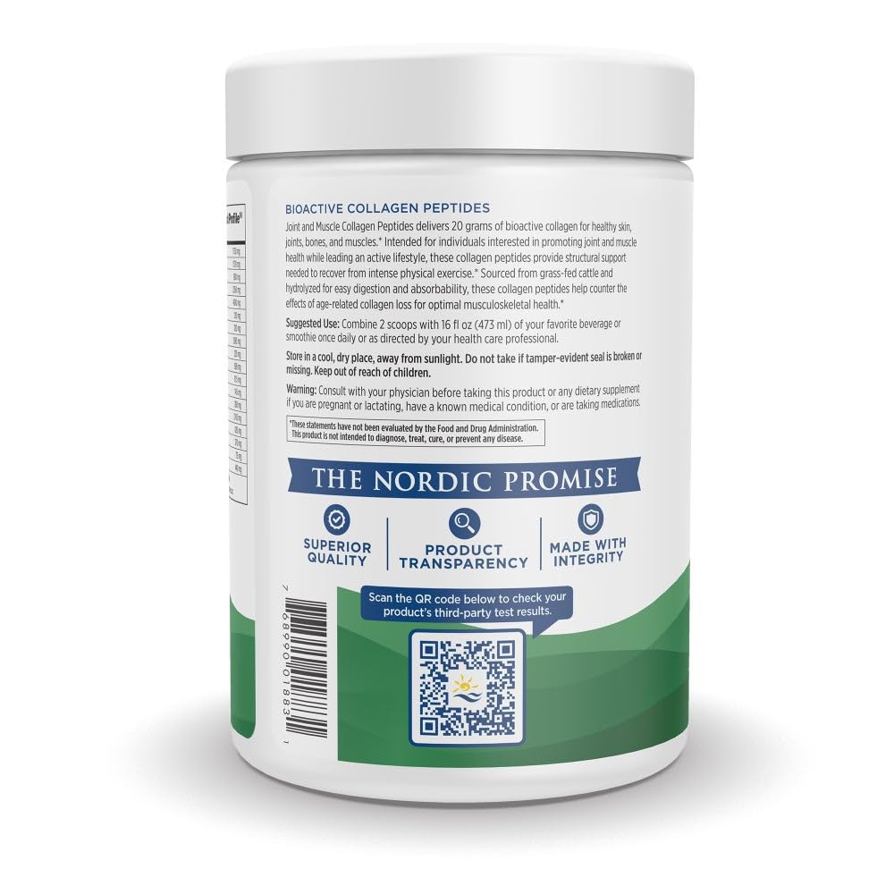Nordic Naturals Joint and Muscle Collagen Peptides label provides clear ingredient details