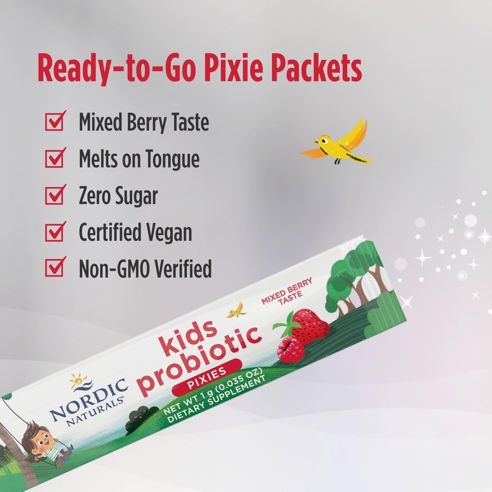 Nordic Naturals Quick Melt pixie packet torn open for lunch boxes.