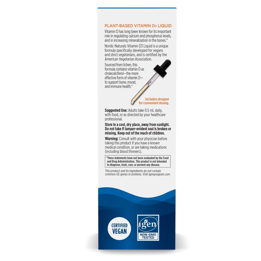 Nordic Naturals Liquid D3 Dropper closeup emphasizes easy application and purity