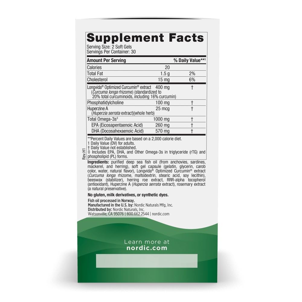 Nordic Naturals Memory Support softgels in bottle support easy daily omega-3 intake.