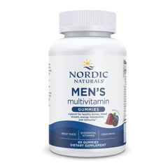 Nordic Naturals Men's Multivitamin Gummies bottle with mixed berry flavor supports daily energy.