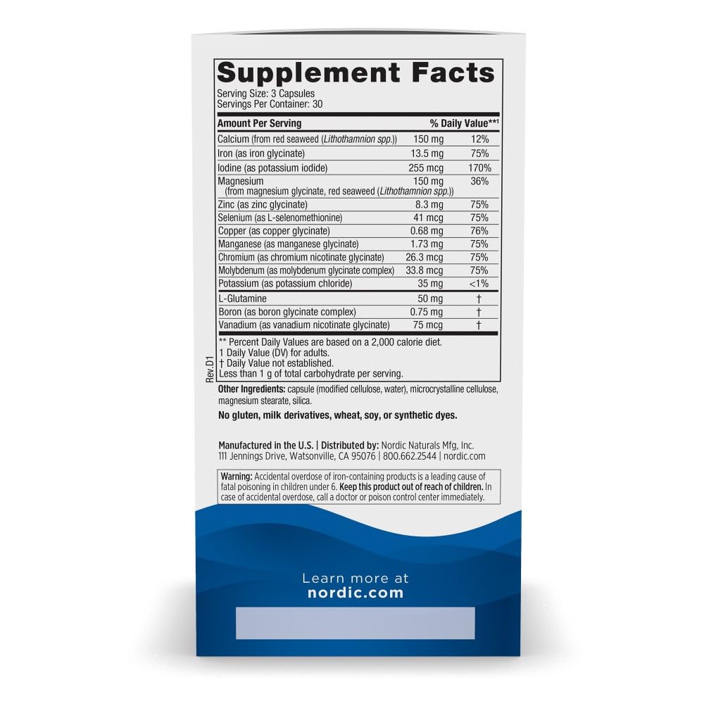 Nordic Naturals Multi Minerals capsules close-up—easy-to-swallow daily minerals.