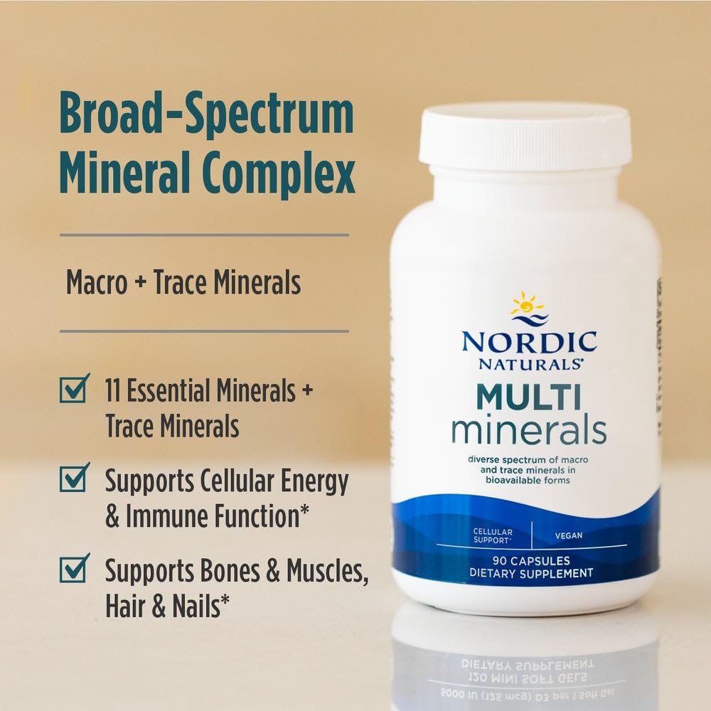 Nordic Naturals Multi Minerals glass jar—convenient storage for daily use.