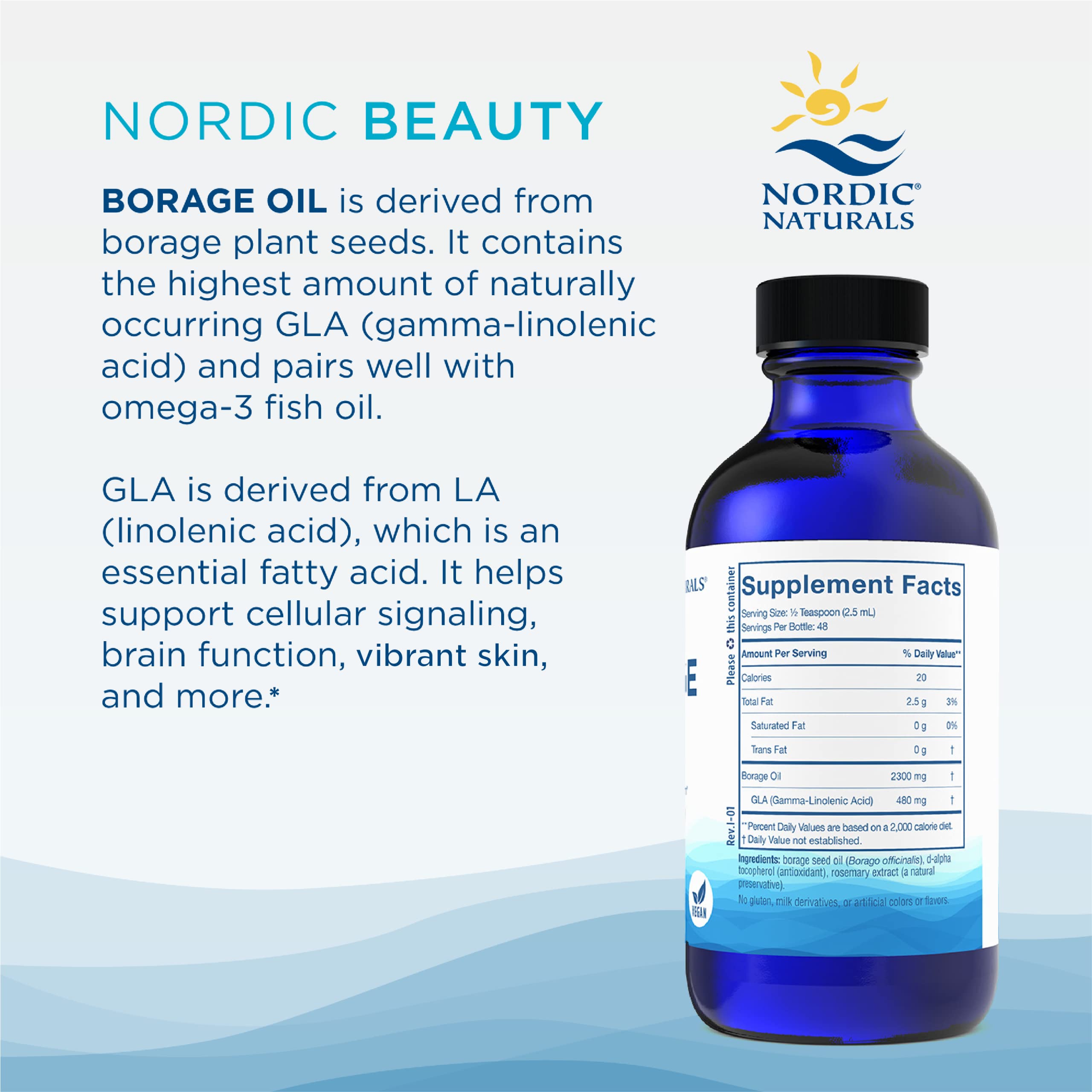 Nordic Naturals Nordic Beauty Borage Oil bottle emphasizes GLA