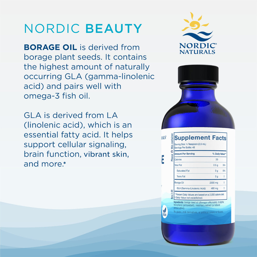 Nordic Naturals Nordic Beauty Borage Oil bottle emphasizes GLA