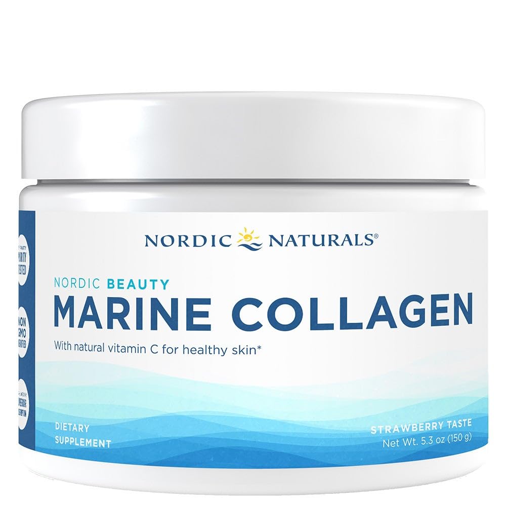 Nordic Naturals Nordic Beauty marine collagen powder bottle with strawberry flavor for skin support