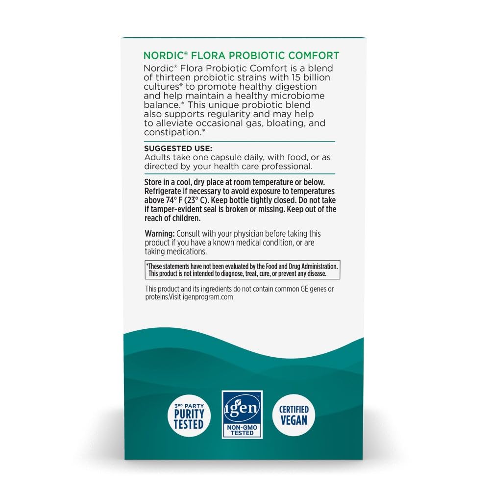 Nordic Naturals Nordic Flora Probiotic Comfort capsules for daily gut support.