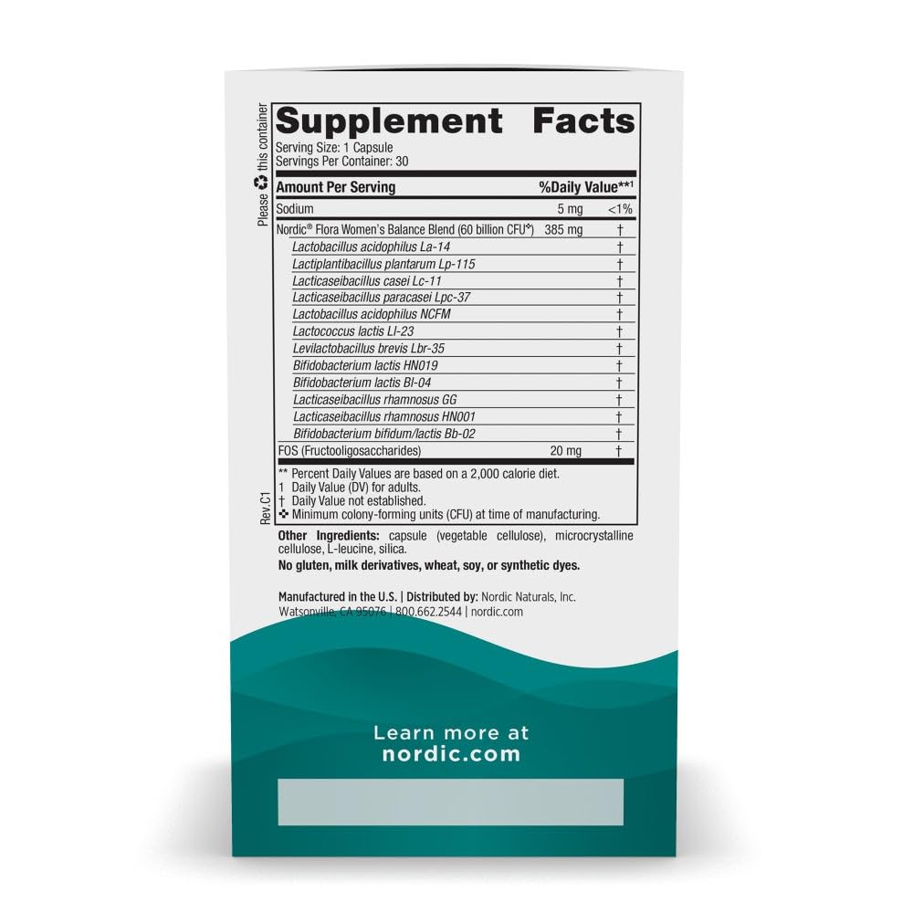 Nordic Naturals Nordic Flora Probiotic Women's Balance capsules for daily gut and vaginal health