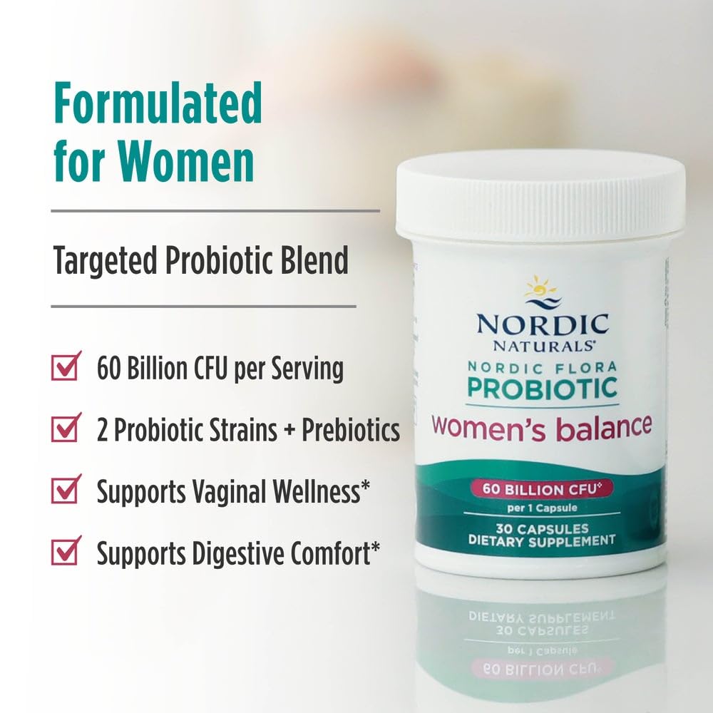Nordic Naturals Nordic Flora Probiotic Women's Balance 12-strain graphic for diverse gut support