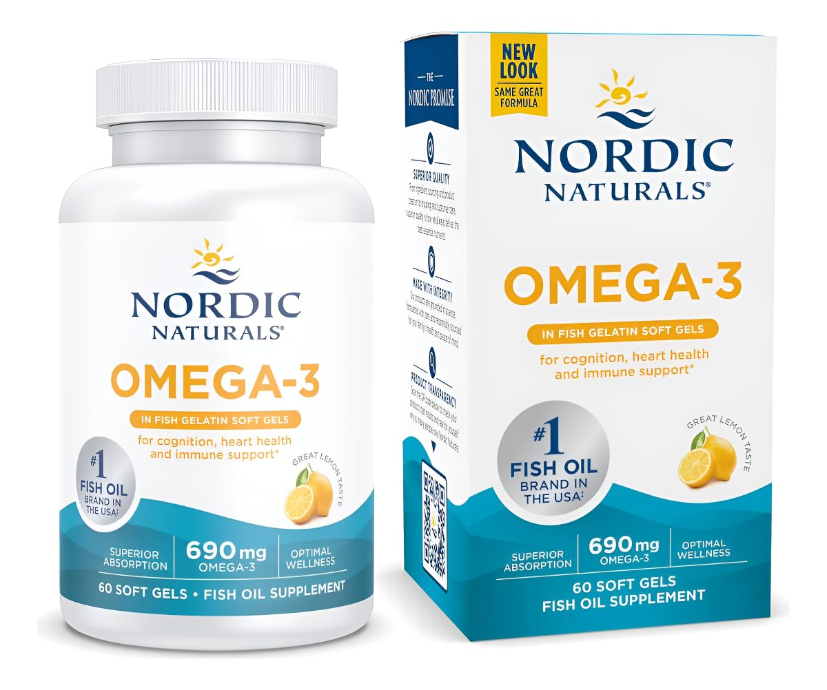 Nordic Naturals Omega-3 lemon bottle with soft gels for heart support