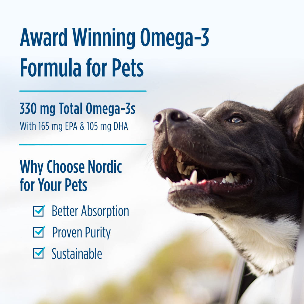 Nordic Naturals Omega-3 Pet bottle highlights EPA and DHA nutrients.