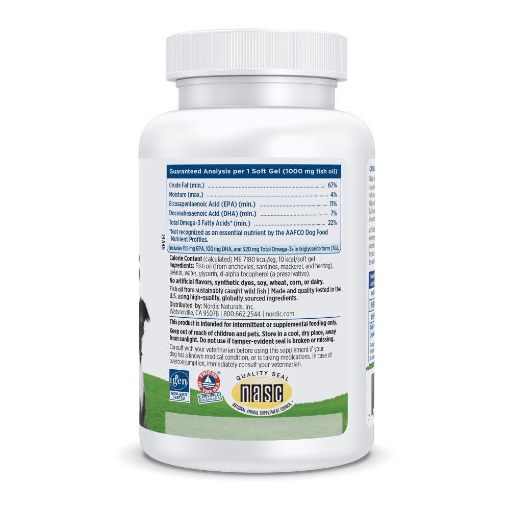 Close-up of Nordic Naturals Omega-3 Pet soft gels highlighting smooth texture for pet wellness.