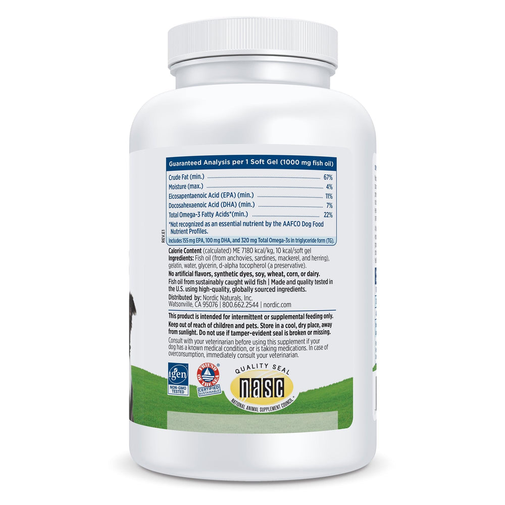 Nordic Naturals Omega-3 Pet soft gels shown in packaging for easy daily dosing